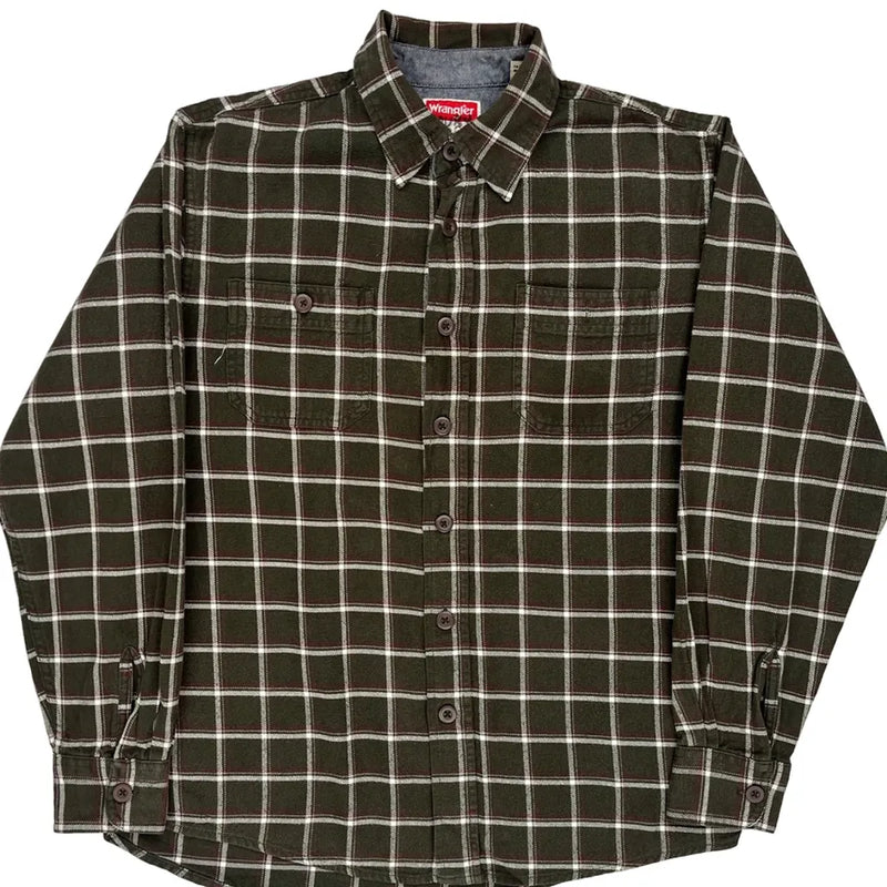 Wrangler Checked Flannel Shirt - Medium Green Cotton