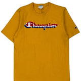 Champion Spellout T-Shirt - Large Yellow Cotton