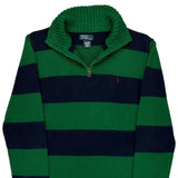 Polo By Ralph Lauren Striped 1/4 Zip - Medium Green Cotton