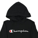 Age 11 Champion Spellout Hoodie - Medium Black Cotton Blend
