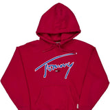 Tommy Jeans Spellout Hoodie - Small Red Cotton