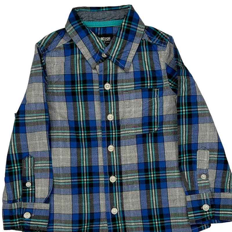 Age 3 Oshkosh Checked Shirt - 2XS Blue Cotton