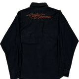 Motorcycle Harley Davidson Graphic Denim Shirt - Medium Black Cotton