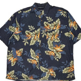 Nautica Floral Hawaiian Shirt - XL Blue Viscose Blend