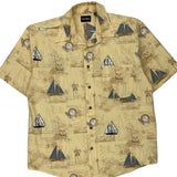 Puritan Graphic Hawaiian Shirt - Large Beige Cotton