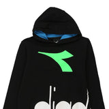 Age 11-12 Diadora Spellout Hoodie - Medium Black Cotton Blend