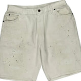 Paint Splattered Unbranded Denim Shorts - 35W 10L Cream Cotton