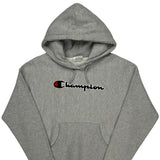 Vintage Champion Spellout Hoodie - Medium Grey Cotton