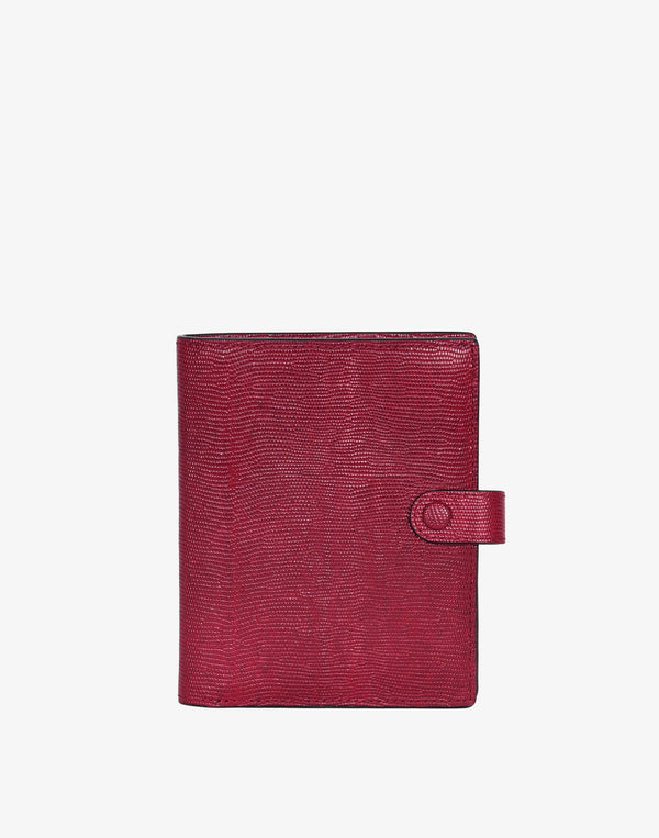 hyer goods recycled leather travel passport wallet with zipper pocket embossed cherry red lizard #color_cherry-red-lizard