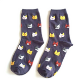 Anyfootwear 5 Pairs Grey Cat Cotton Long Socks Size 5-9 High Quality Fashion Casual Office Sports Business Skateboard Knitted Crew Socks for Women