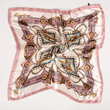 Anyyou Fashion Premium Satin Square Scarf – Pink Chain Flower Silk-Feel Neckwrap for Women