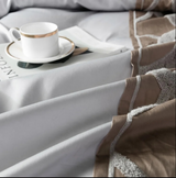 Anycozy Duvet Cover Set – 4-Piece Grey Brown Egyptian Cotton Embroidered Vintage Bedding