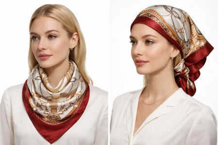 Anyyou Fashion Premium Satin Square Scarf – Beige Red 649 Silk-Feel Neckwrap for Women