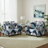 Anyseat 4-Seater Sofa Cover – Blue White Geometric Style Slipcover for Living Room Chair Protection