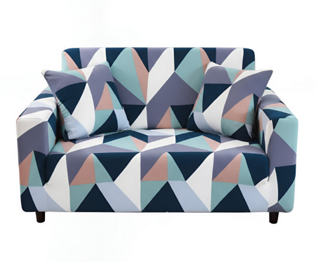 Anyseat 4-Seater Sofa Cover – Blue White Geometric Style Slipcover for Living Room Chair Protection