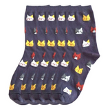 Anyfootwear 5 Pairs Grey Cat Cotton Long Socks Size 5-9 High Quality Fashion Casual Office Sports Business Skateboard Knitted Crew Socks for Women