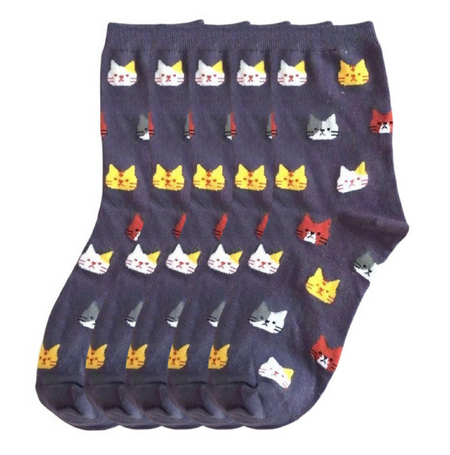 Anyfootwear 5 Pairs Grey Cat Cotton Long Socks Size 5-9 High Quality Fashion Casual Office Sports Business Skateboard Knitted Crew Socks for Women