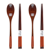 Anygleam Brown 4pcs Wooden Chopsticks and Long Ladle Set Reusable Kitchen Tableware