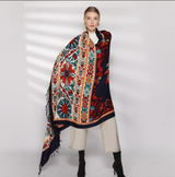 Anyyou 100% Pure Merino Wool Rose Red Poncho for Women Winter Large Scarf Pashmina Shawl Bandana Neck Wrap