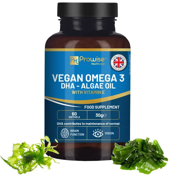 Prowise Vegan Omega-3 DHA from Algae Oil | 60 Softgels with Vitamin E | 400mg DHA + 10mg Vitamin E | 100% Plant-Based | Supports Brain, Eye, and Joint Health | Pure & Sustainable Sourced