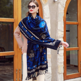 Anyyou 100% Merino Wool Ocean Blue Neck Wrap Silk Satin Large Winter Scarf Pashmina Shawl Bandana Perfect For Women Ladies Fashion Style