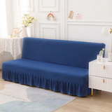 Anyseat Dark Blue Armless Futon Slipcover – Stretch Sofa Bed Protector with Ruffle Skirt