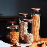 Anygleam Condiments Container 4Pcs Glass Jar Storage With Airtight Wooden Lids Canister