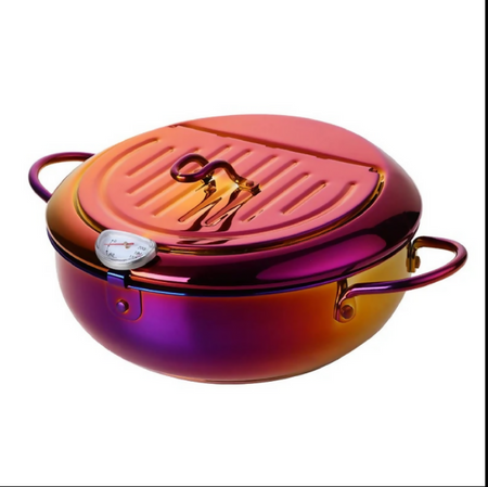 Anygleam Frying Pan Rainbow no.3 Stainless Steel Thermometer Kitchen Utensils Tempura Fryer Pan Temperature Control Fried Cooking Tools