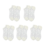 Anyfootwear 5 Pairs White Heart Tulle Glass Silk Knee Socks Size 5-9 Transparent Thin Mesh Full Nylon Fashion Socks Comfortable Breathable for Women