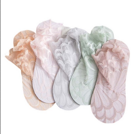 Anyfootwear 5 Pairs One Size 4-5 Mixed Light Colors Fashion Summer Socks Lace Peacock Flower Design Short Ankle Socks Breathable Cotton Socks For Women