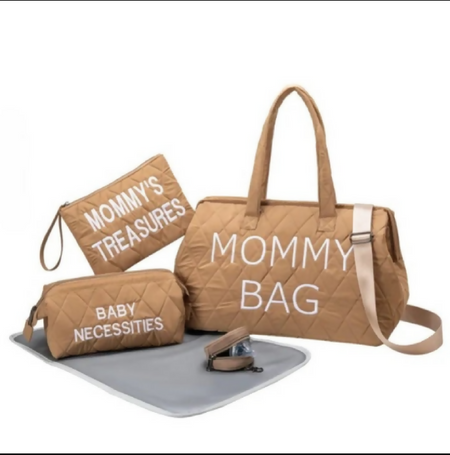 Anymom Mommy Diaper Bag Khaki Handbag 5 pcs set with Portable Changing Pad Adjustable and Removable Strap Diamond Pattern Maternity Bag