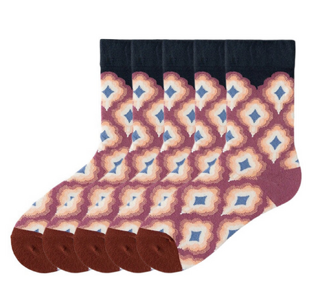 Anyfootwear 5 Pairs Size 5-9 Rosewood Men Women Fashion Socks Cotton Long Crew Socks High Quality Office Business Sports Skateboard Knitted Casual