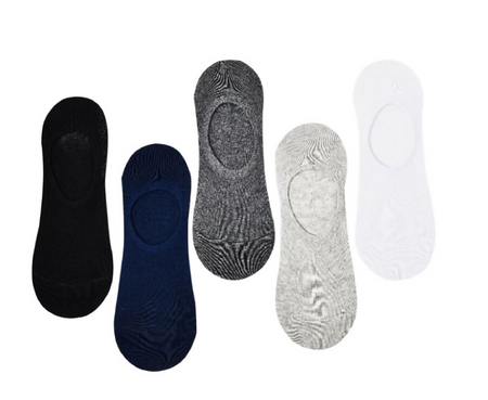 Anyfootwear 5 Pairs Men's Invisible Boat Socks Size 4-9 Mixed Colors Summer Thin Cotton Non-Slip Silicone Breathable Solid Color Low Cut Socks