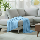 Anycozy Sky Blue Faux Cashmere Throw Blanket – Diamond Knit Sofa Cover & Home Decor Accent
