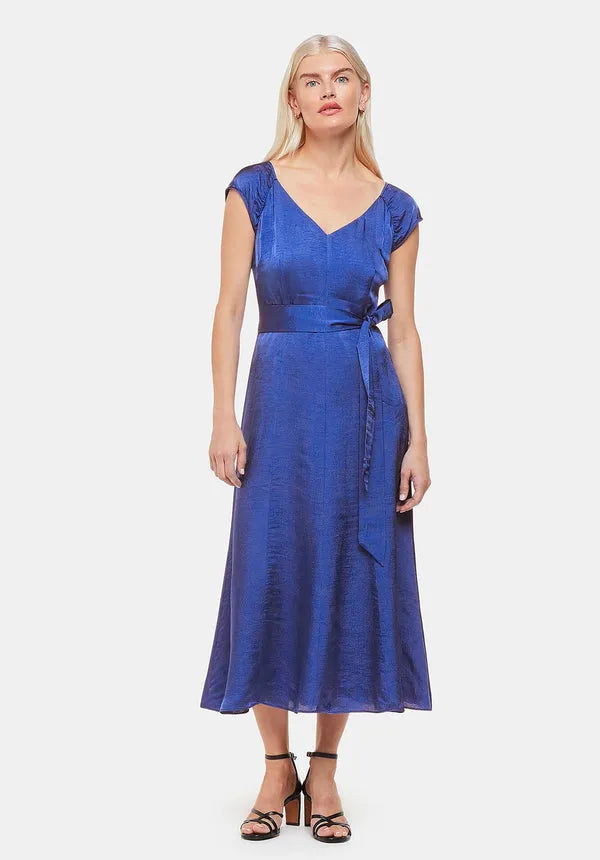 Arie Hammered Satin Midi Dress 38366 Cobalt-Blue