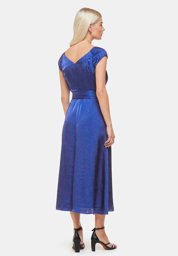 Arie Hammered Satin Midi Dress 38366 Cobalt-Blue