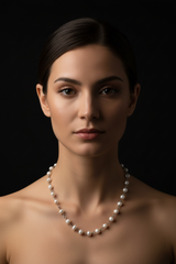 White Pearl Linked Necklace face on view