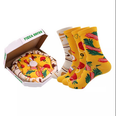 Anyfootwear 5 Pairs Multi-Color Pizza Print Cotton Socks Size 5-11 Harajuku Fashion Casual Skate Crew Socks Soft Comfortable Novelty Christmas Gift for Men & Women