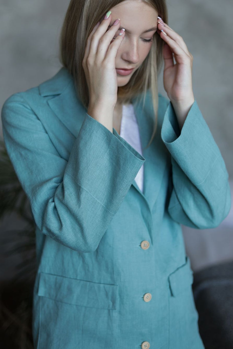 Women linen blazer - Sea Blue