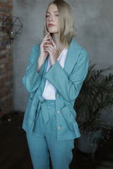 Women linen blazer - Sea Blue