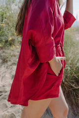 Women linen shorts - Garnet Red
