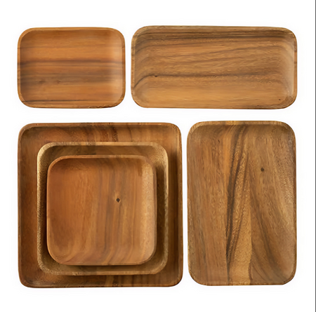 Anygleam Brown 6pcs Acacia Wood Plate Food Kitchen Tableware