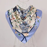 Anyyou Fashion Premium Satin Square Scarf – Vase Blue Floral Silk-Feel Neckwrap for Women