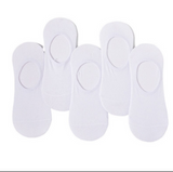 Anyfootwear 5 Pairs Men's Invisible Boat Socks Size 4-9 White Summer Thin Cotton Non-Slip Silicone Breathable Solid Color Low Cut Socks