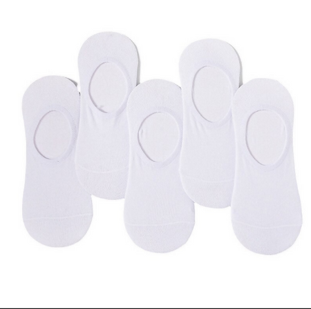 Anyfootwear 5 Pairs Men's Invisible Boat Socks Size 4-9 White Summer Thin Cotton Non-Slip Silicone Breathable Solid Color Low Cut Socks