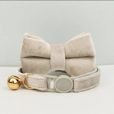 Anypet Small Beige Bow Cat Collar with Safety Buckle, Bell & Durable Adjustable Strap – Stylish Comfortable Pet Accessory for Cats