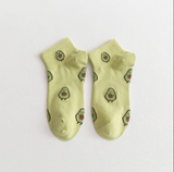 Anyfootwear 5 Pairs One Size 5-9 Yellow Spring Summer Cotton Avocado Design Breathable Ankle Socks Casual School Girl Socks For Women