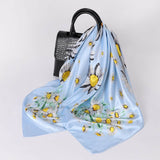 Anyyou Fashion Premium Satin Square Scarf – Blue Daisy Silk-Feel Neckwrap for Women