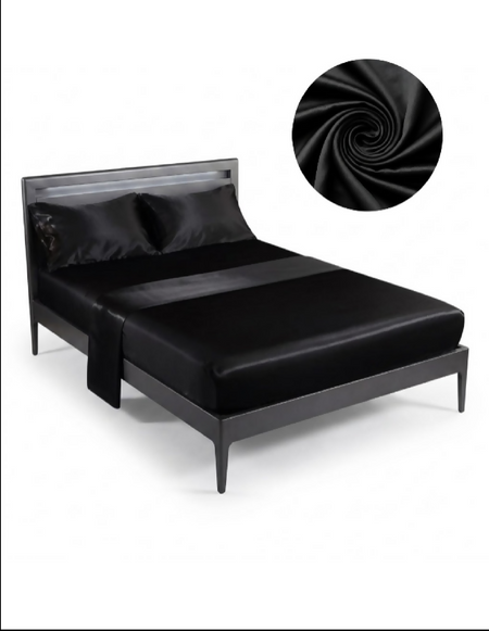 Anycozy Fitted Sheet King Size Black Luxury Silky Beddings Set with Pillow Cases
