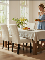 Anyseat Beige Checkered Line Chair Cover – Elastic Anti‑Dirt Design for Dining, Kitchen, Wedding, Hotel & Banquet Use
